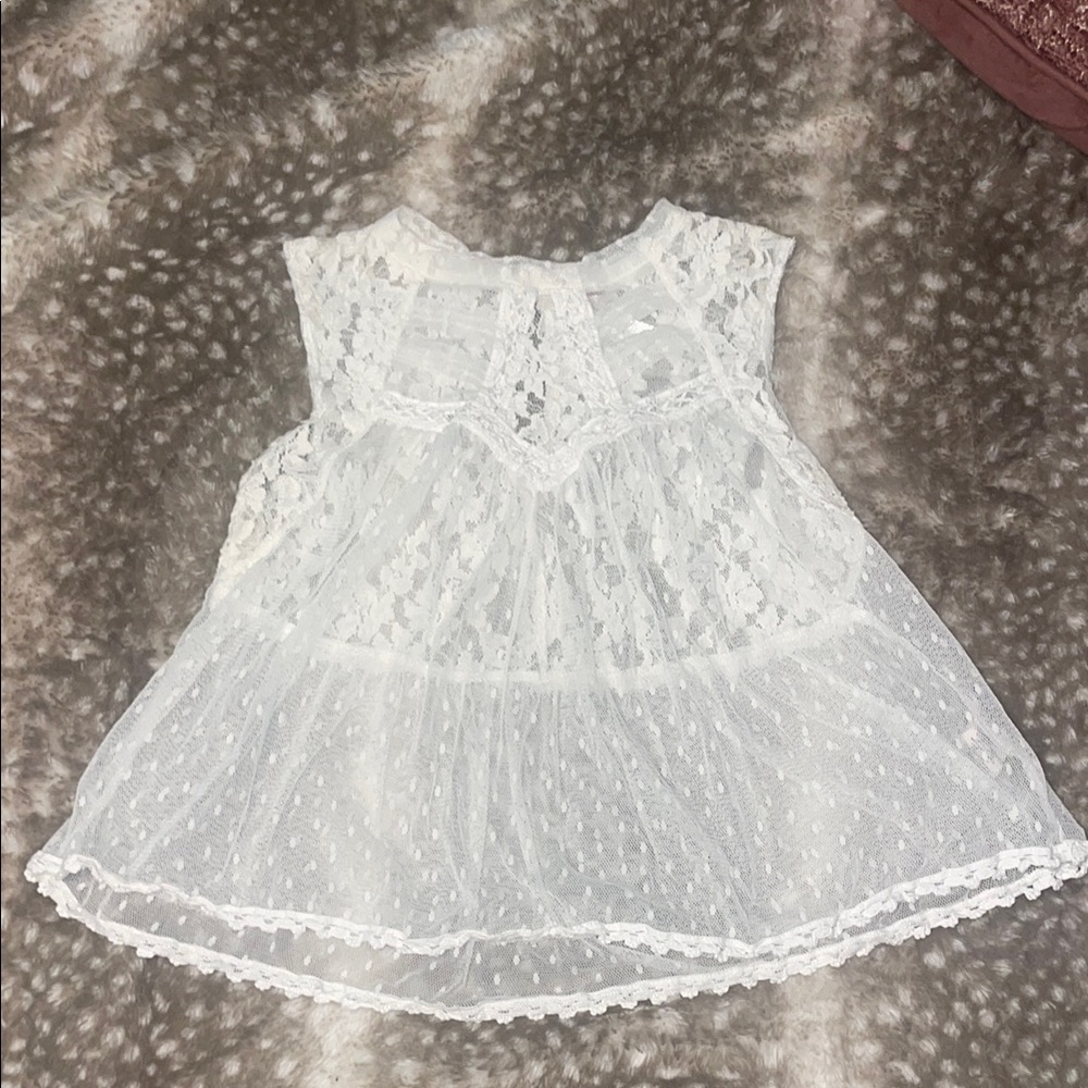 Free People White Lace Tank Top with Victorian-Inspired Design